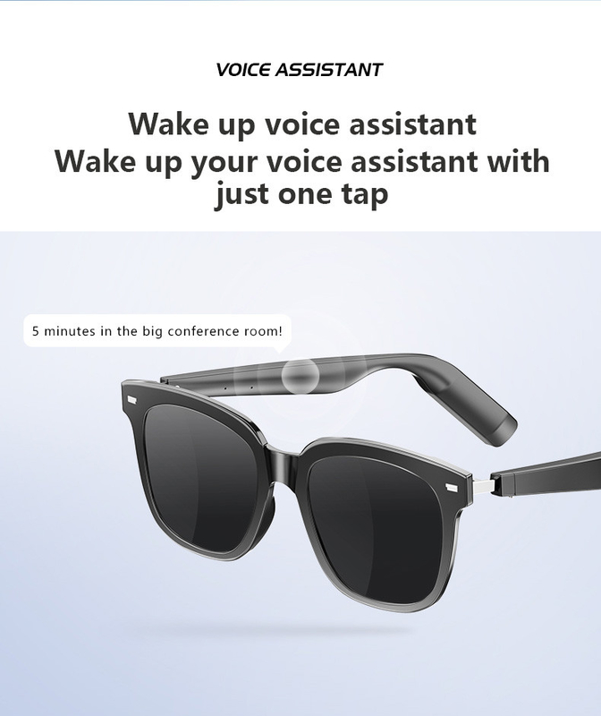 10 uur muziektijd Glanzende zwarte Bluetooth Smart Glasses met oproepcapaciteit 110mAh*2