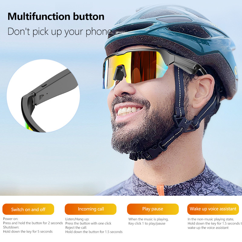 UV 400 Sport Bluetooth Rijbril Bluetooth 5.3 Batterij 50 uur Fietsen